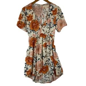 Saltwater Luxe Floral Hermosa Mini Dress V-Neck Open Tie Back Pockets Large